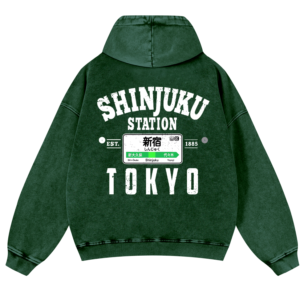 Shinjuku Station Vintage Washed Cotton Back Art Hoodie