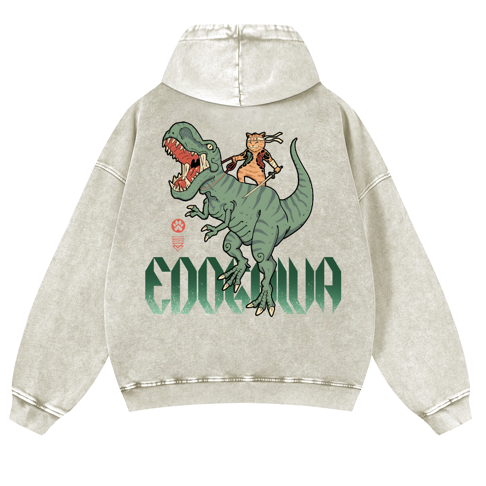 Cat T-Rex Vintage Washed Cotton Back Art Hoodie