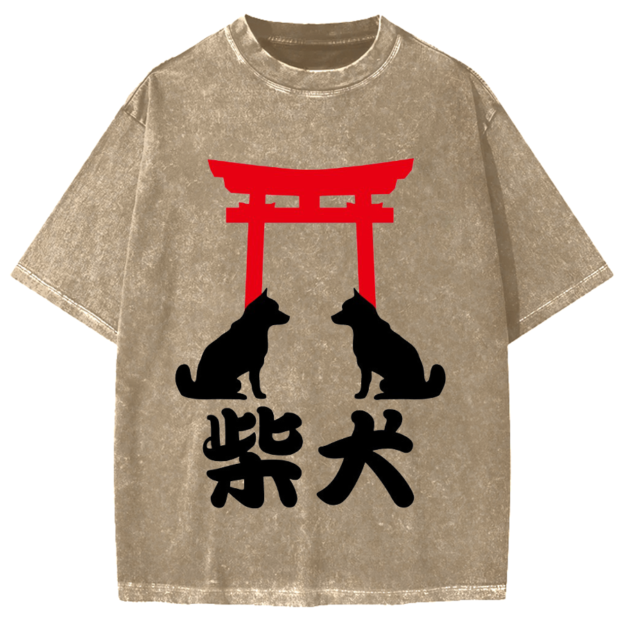 Shiba Dog Shrine Vintage Washed T-shirt