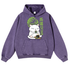 Tea Cat Vintage Washed Thick Cotton Hoodie