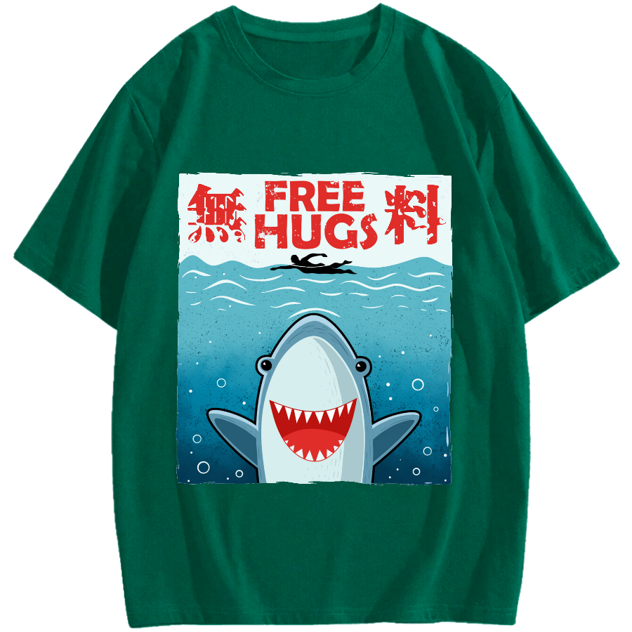 Free Shark Hug Cotton casual T-shirt