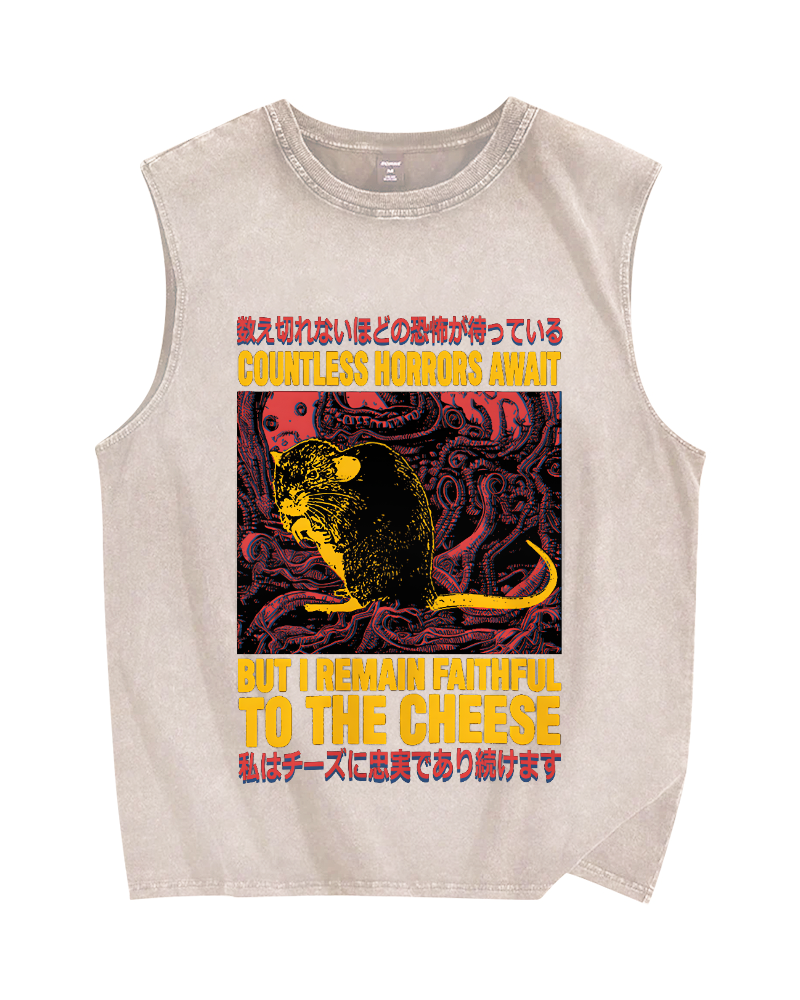 Cheese Mouse Vintage Distressed Washed Tank Top