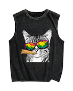Smoking Cat Vintage Distressed Washed Tank Top
