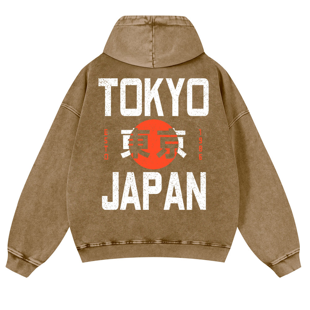 Tokyo Japan 1986 Vintage Washed Cotton Back Art Hoodie