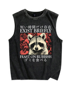Japanese Style Red Panda Vintage Distressed Washed Tank Top