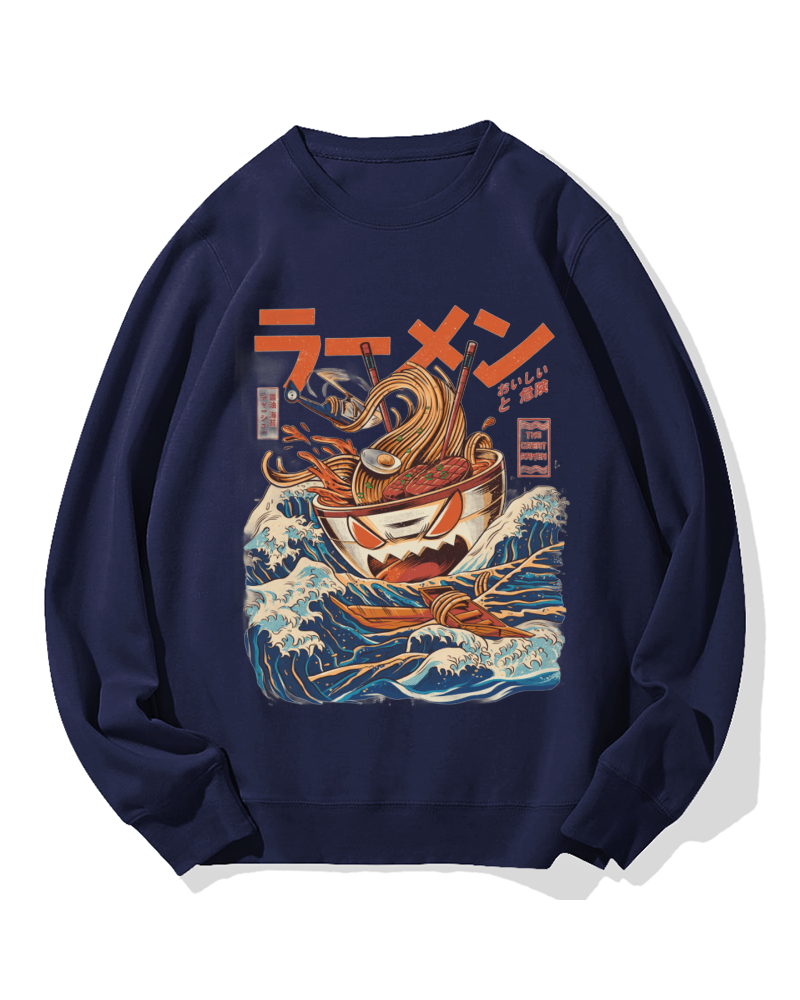 Ramen Monster at the Great Wave off Kanagawa Cotton Sweatshirt