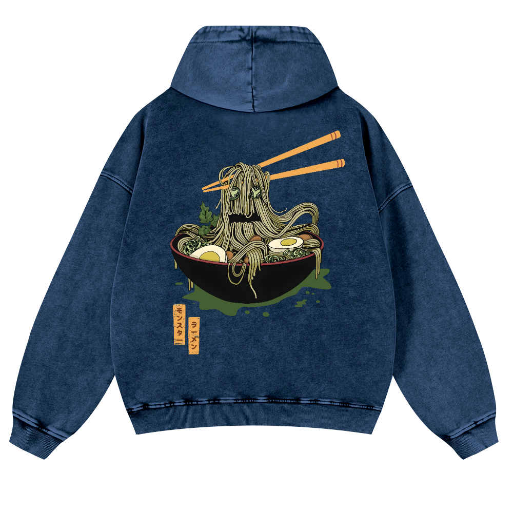 Ramen Monster Vintage Washed Cotton Back Art Hoodie