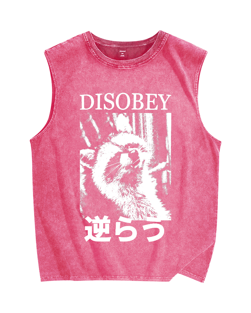Disobey Raccoon Vintage Distressed Washed Tank Top