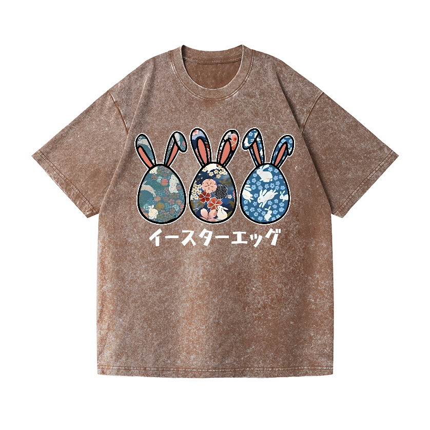 Rabbit Easter Eggs Vintage Wash Japanese Design T-Shirt