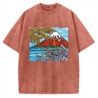 Mt Fuji Janapese Style Painting Vintage Washed T-shirt