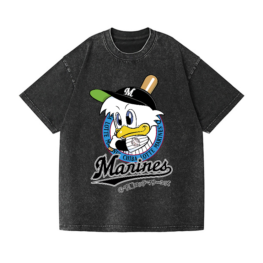 Chiba Lotte Marines Baseball Vintage Wash Japanese Design T-Shirt