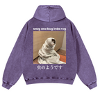 Snug Cat Vintage Washed Cotton Back Art Hoodie