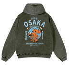 Osaka Drunken Octopus Vintage Washed Cotton Back Art Hoodie