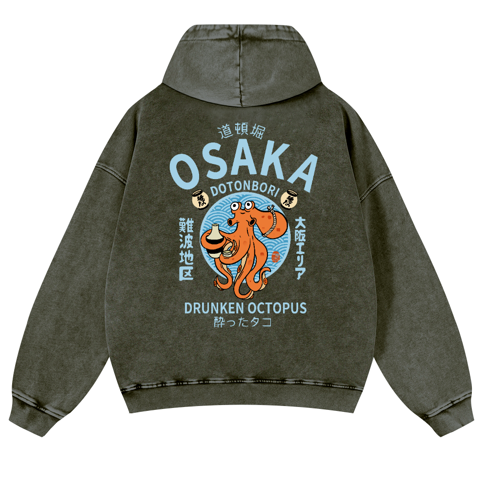 Osaka Drunken Octopus Vintage Washed Cotton Back Art Hoodie