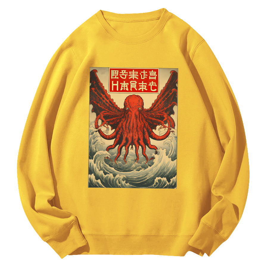 Unisex The Japanese style octopus monster in the huge waves Round Neck Sweatshirt