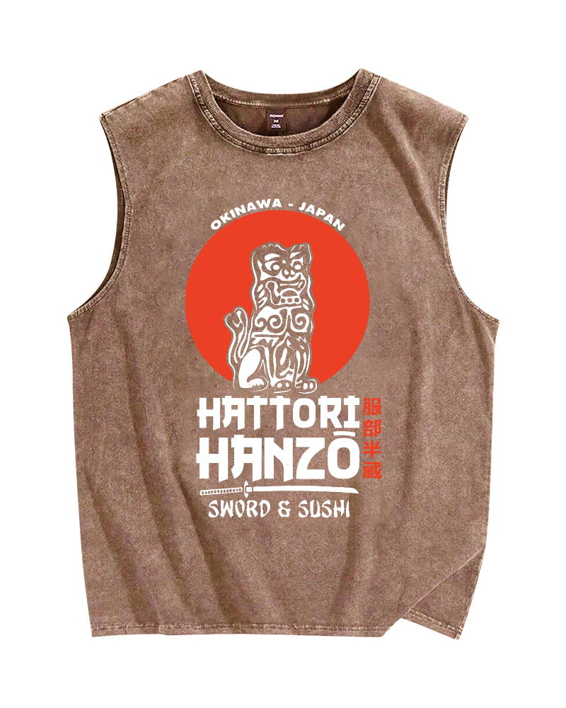 Retro Japanese Style Vintage Distressed Washed Tank Top