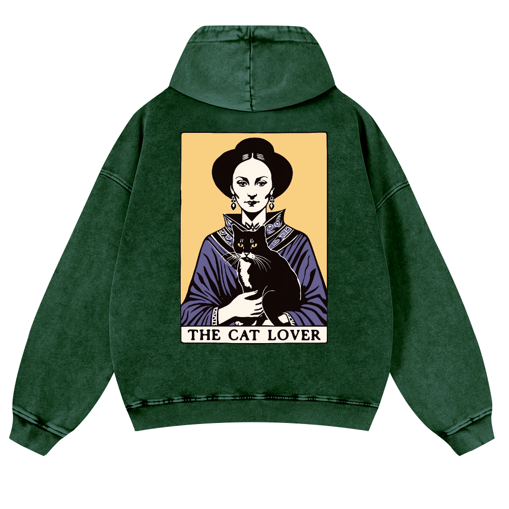 The Cat Lover Vintage Washed Cotton Back Art Hoodie