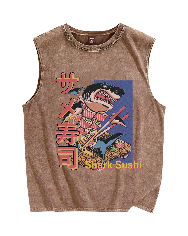 Shark sushi Vintage Distressed Washed Tank Top