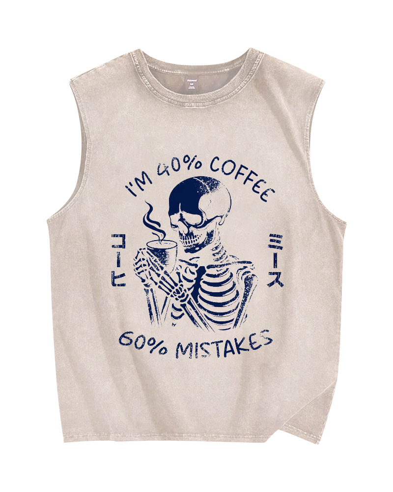 40% Coffee & 60% Mistakes Skull Vintage Distressed Washed Tank Top