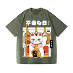 Unlucky Day Cat Vintage Wash Japanese Design T-Shirt