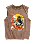 Ramen Cat Vintage Distressed Washed Tank Top
