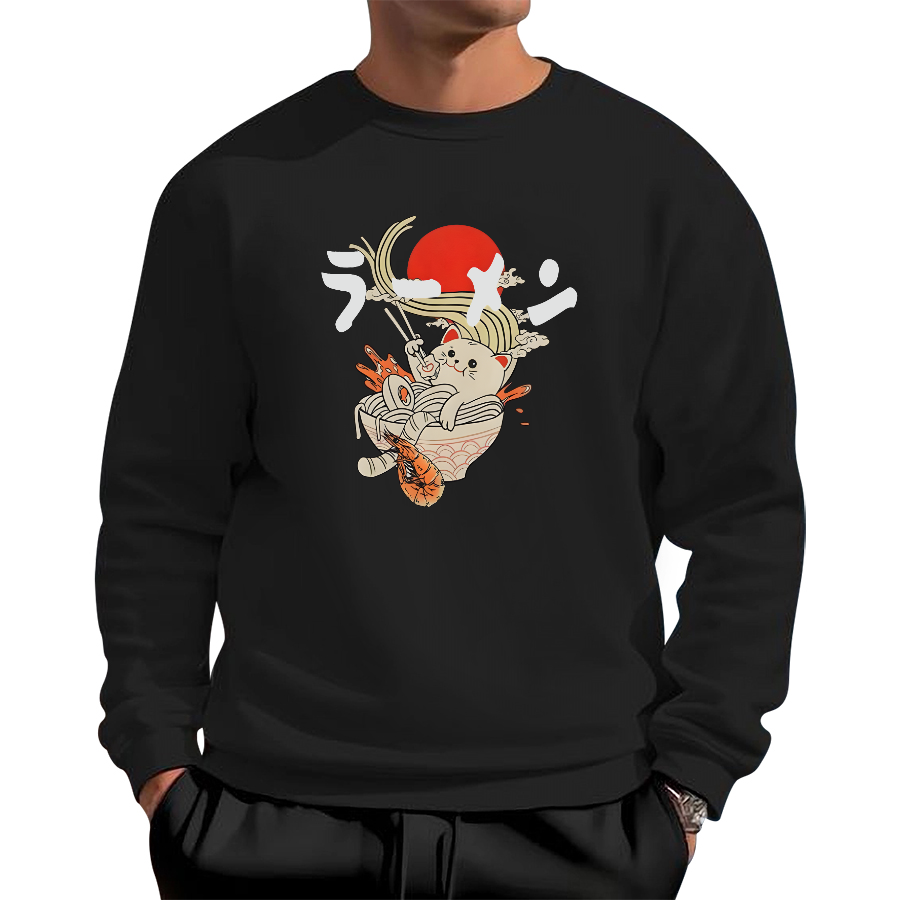 Lamian Noodles and Cat Art Cotton Pullover Sweatshirt