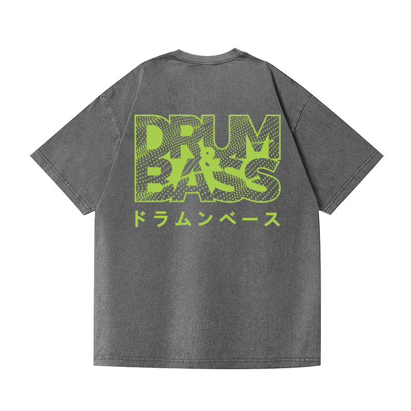 Drum and Bass Vintage Wash Japanese Design Back Art T-Shirt