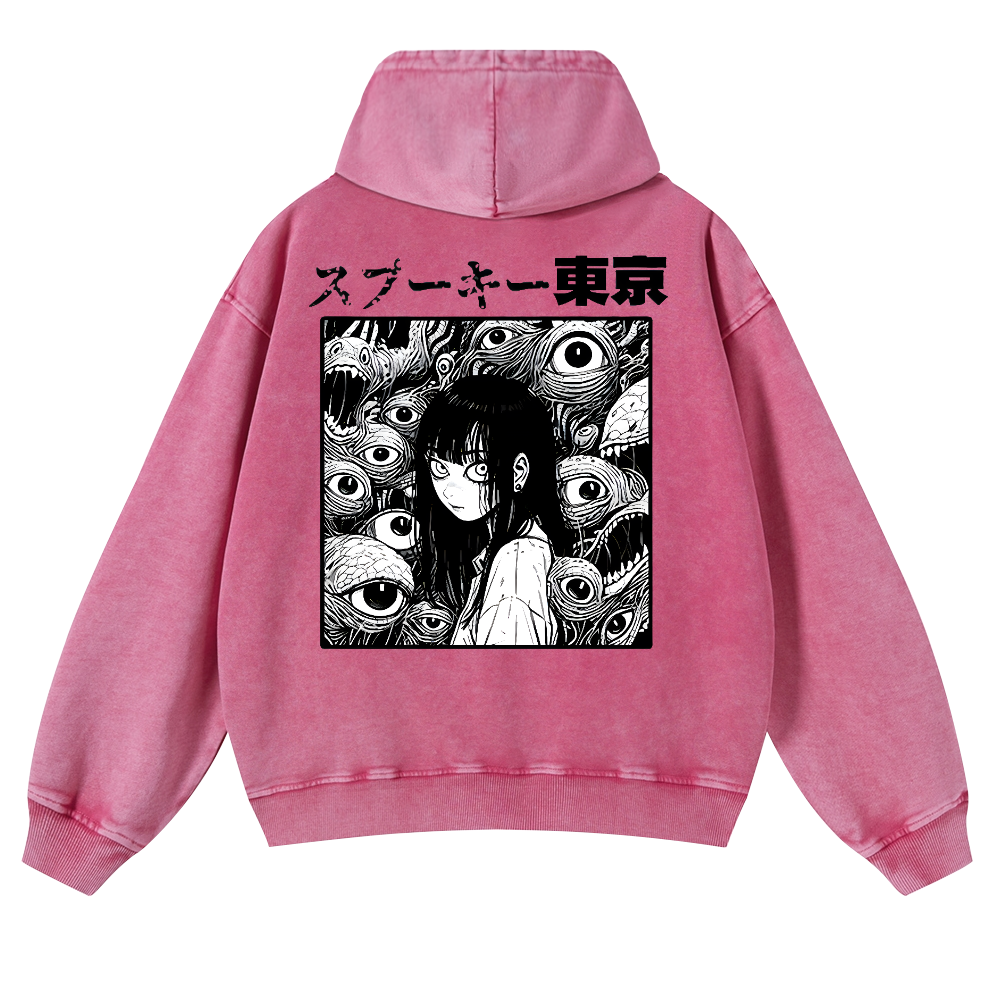 Horror manga Vintage Washed Cotton Back Art Hoodie