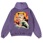 Ukiyoe Cat Vintage Washed Cotton Back Art Hoodie