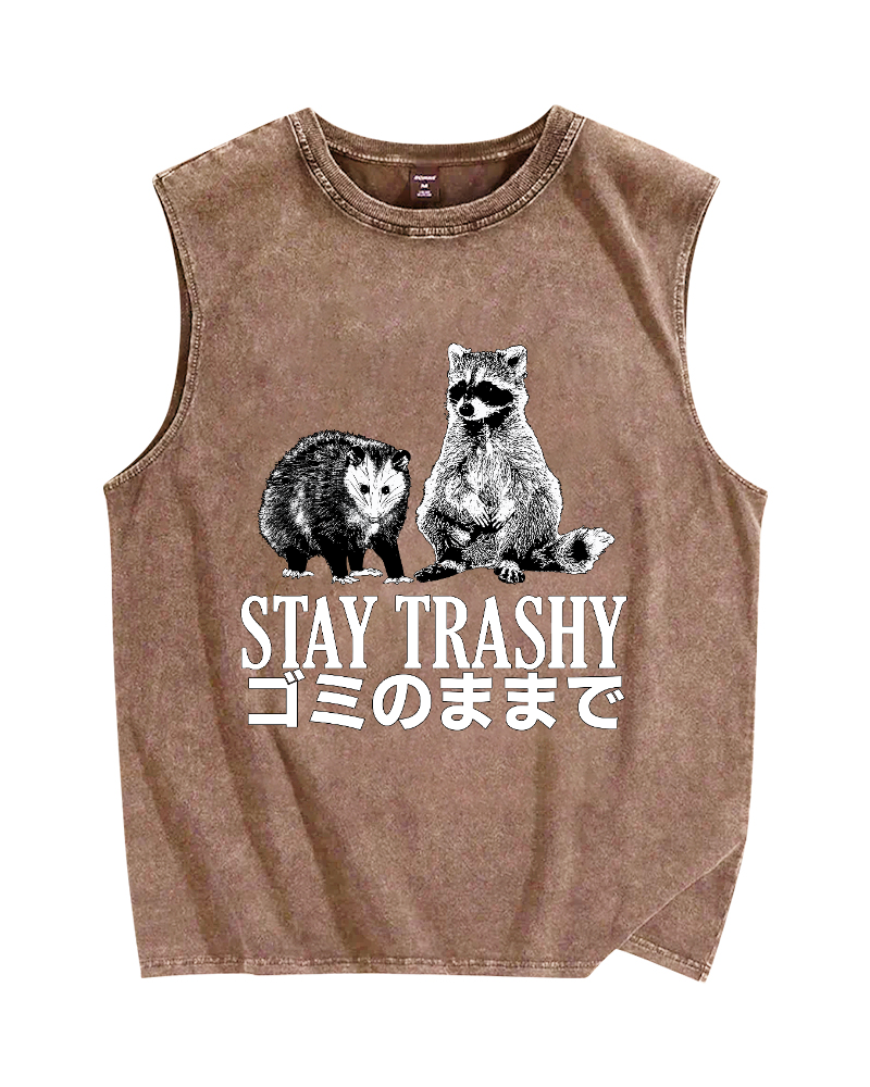 Stay Trashy Vintage Distressed Washed Tank Top