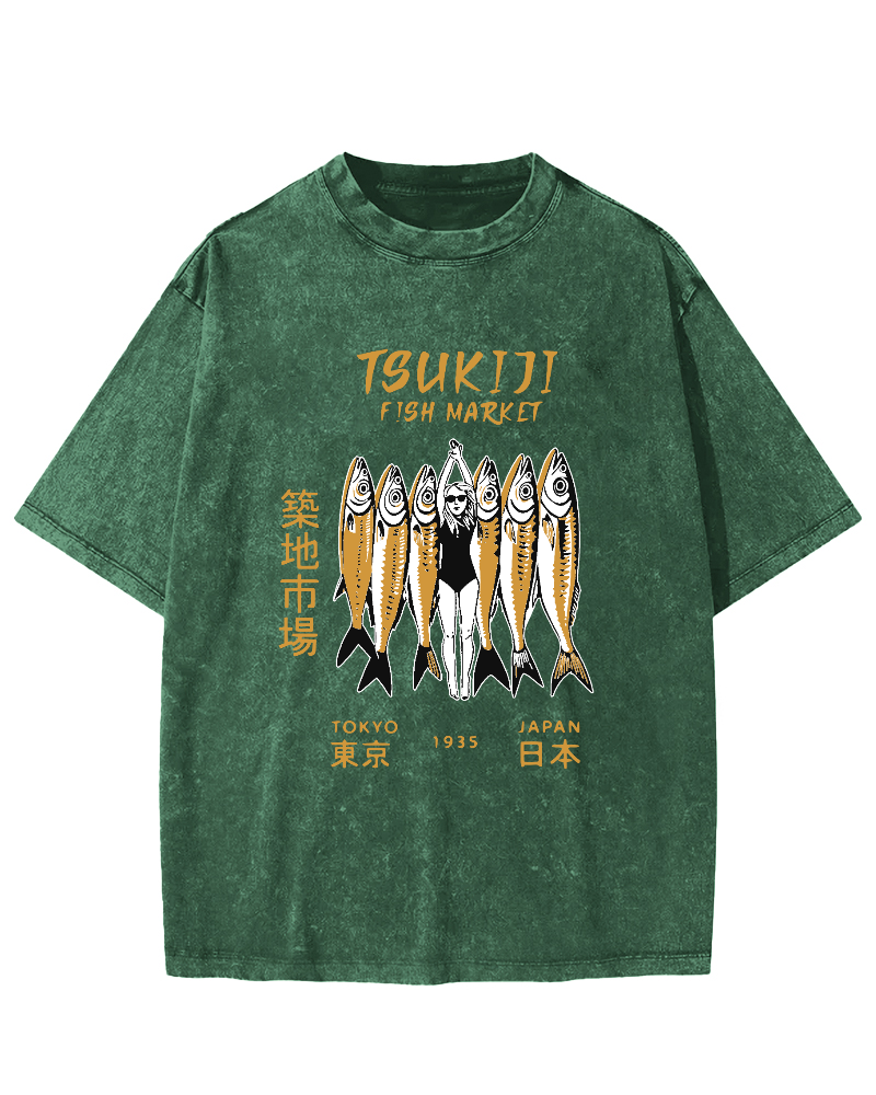Tokyo Seafood Tsukiji Market Vintage Washed T-shirt