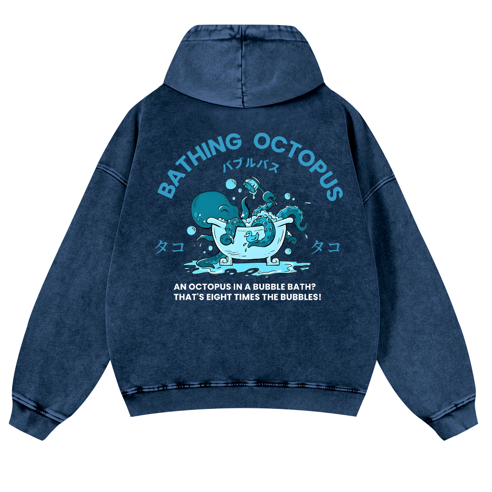 Bubble Bath Octopus Vintage Washed Cotton Back Art Hoodie