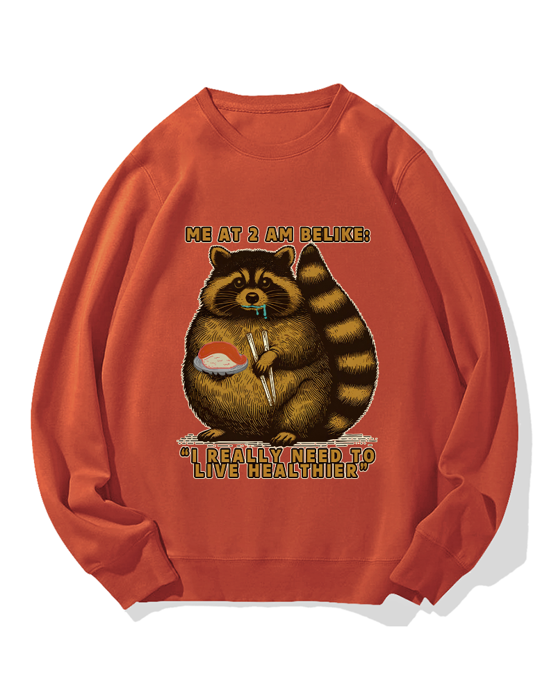 Raccoon Eating Sushi Cotton Sweatshirt