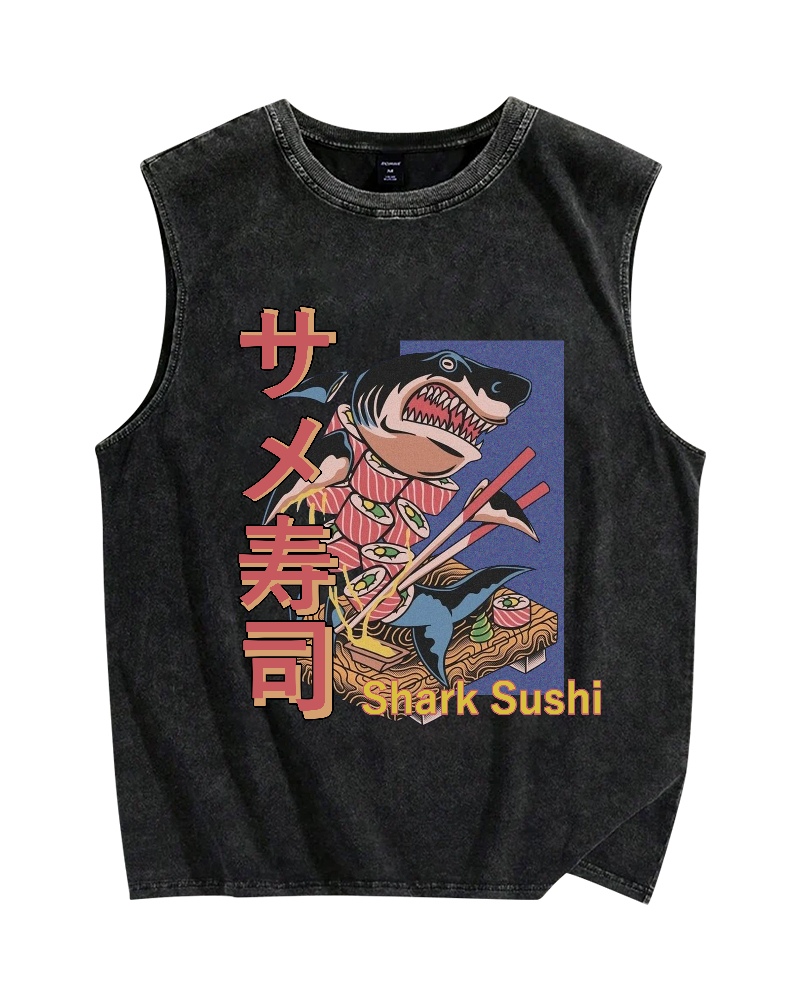 Shark sushi Vintage Distressed Washed Tank Top