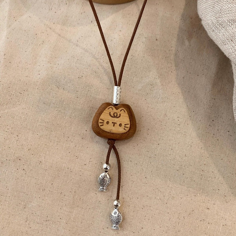 Wooden Cat Fish Necklace