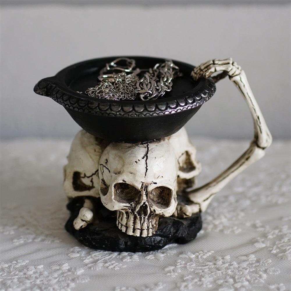 Skull Candlestick Desktop Tray Halloween Theme Decoration