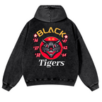 Black Cat Vintage Washed Cotton Back Art Hoodie