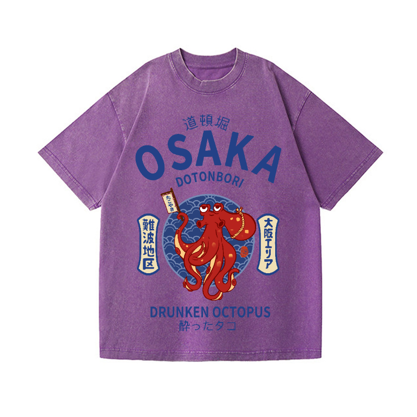 Osaka Dotonbori Drunken Octopus Vintage Wash Japanese Design T-Shirt