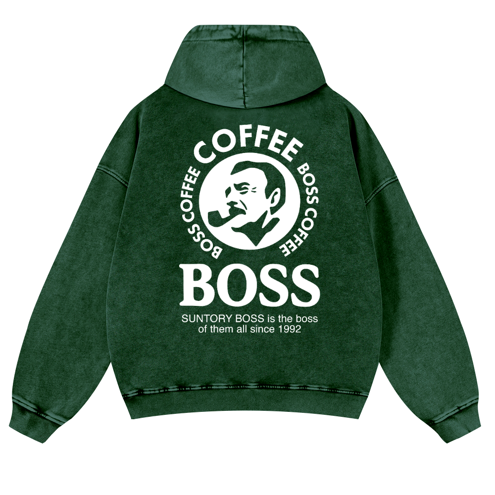 Coffee Boss Vintage Washed Cotton Back Art Hoodie