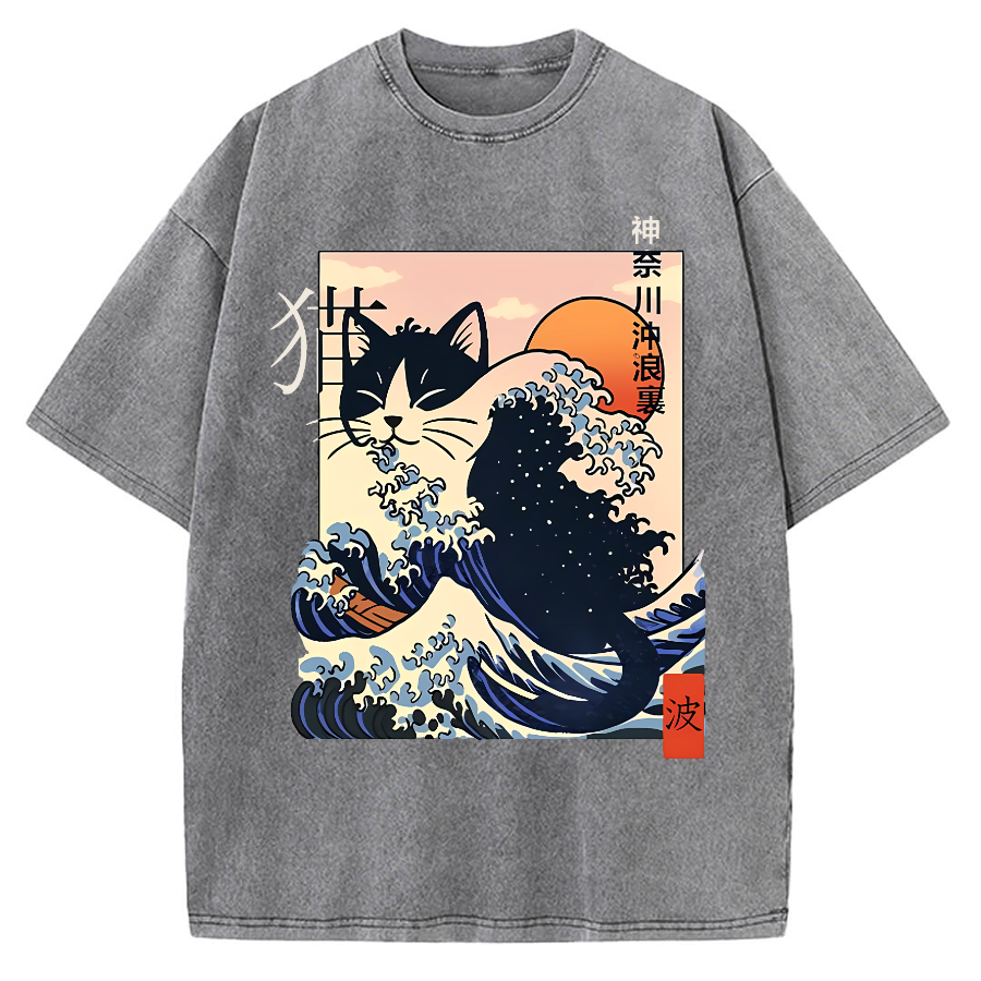 Kanagawa cat Vintage Washed T-shirt