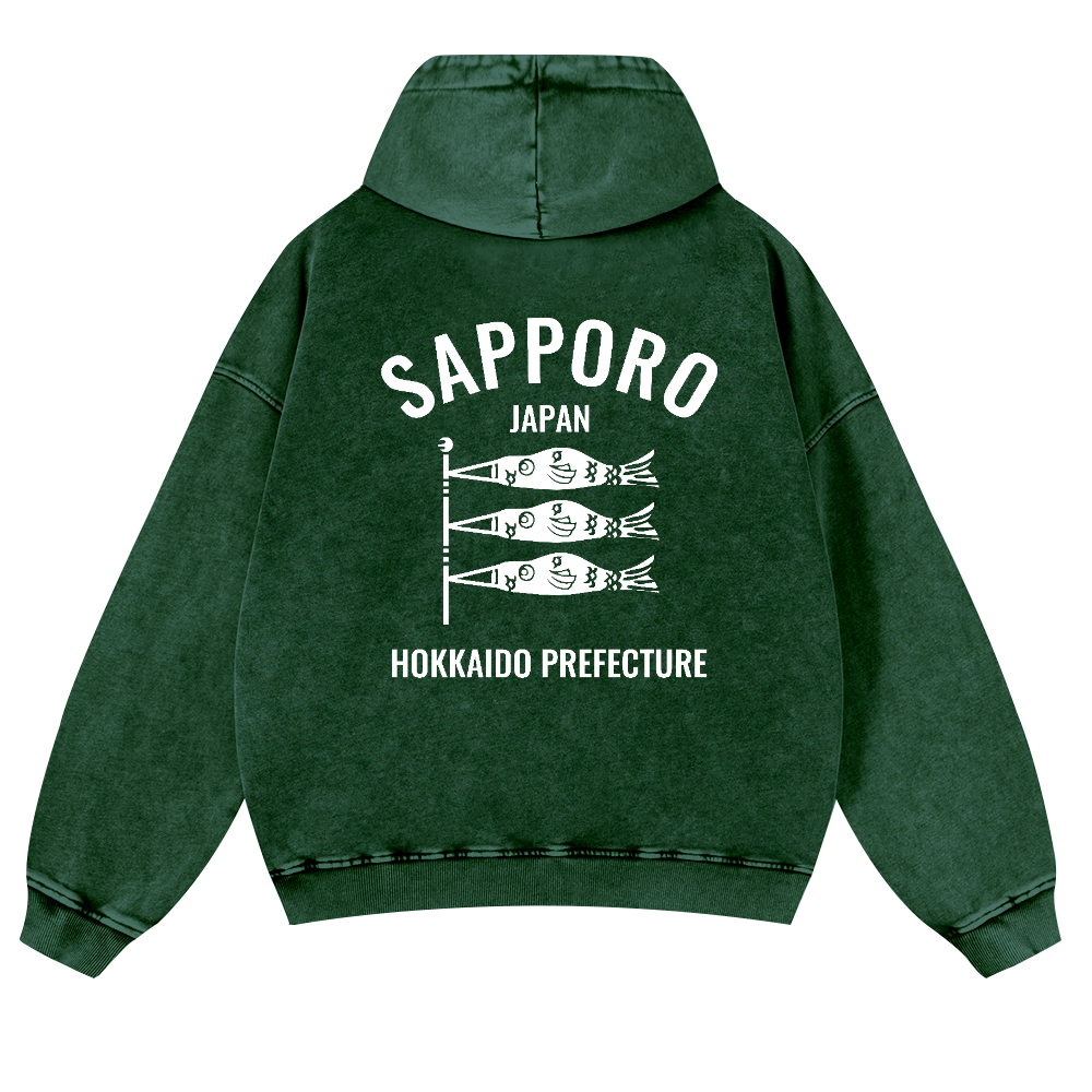 Sapporo Hokkaido Koinobori Vintage Washed Cotton Back Art Hoodie