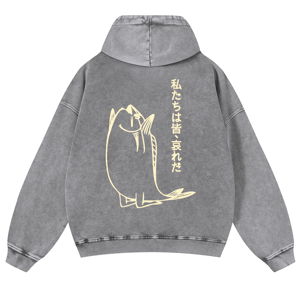 Fish Vintage Washed Cotton Back Art Hoodie