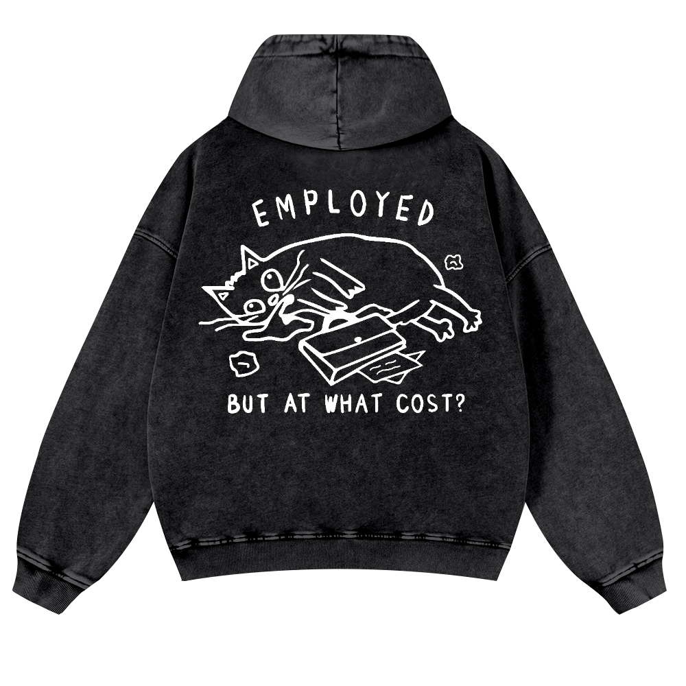 Cat Vintage Washed Cotton Back Art Hoodie