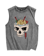 Skull Ramen Vintage Distressed Washed Tank Top