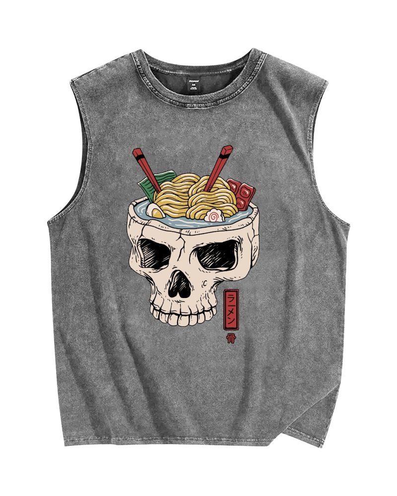 Skull Ramen Vintage Distressed Washed Tank Top