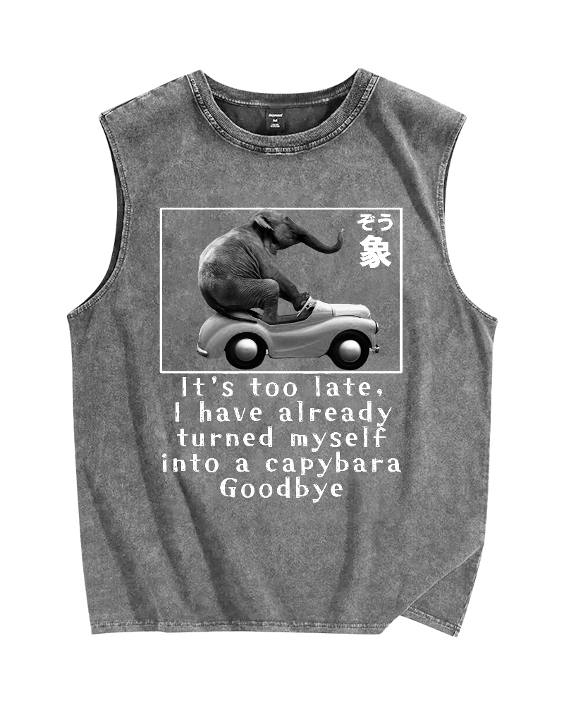 Funny elephant driving a car Vintage Distressed Washed Tank Top