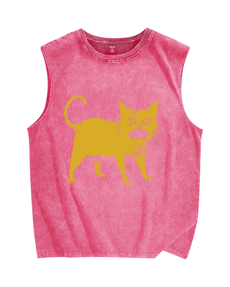 Horrible Japanese Cat Vintage Distressed Washed Tank Top