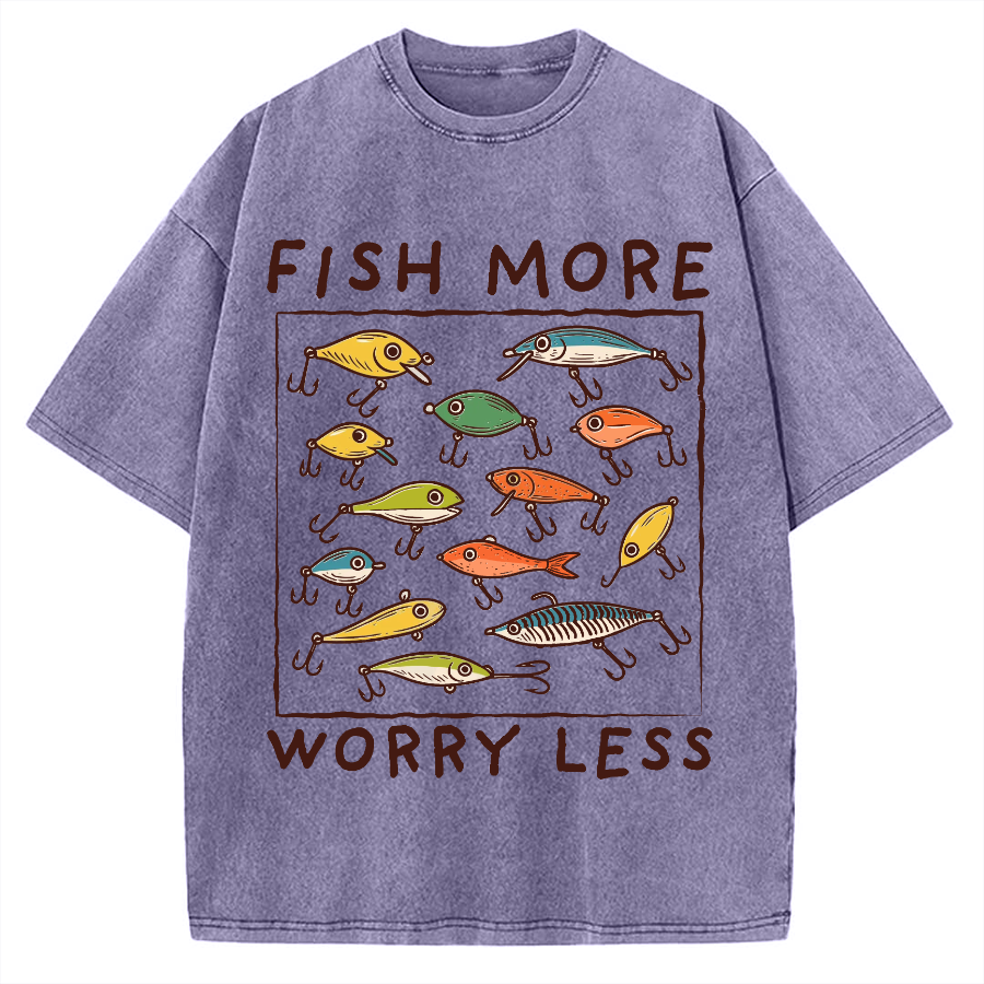 Unisex Fish More Worry Less Vintage Washed T-shirt