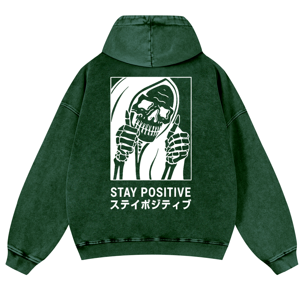 Stay Positive Skull Vintage Washed Cotton Back Art Hoodie