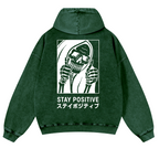 Stay Positive Skull Vintage Washed Cotton Back Art Hoodie